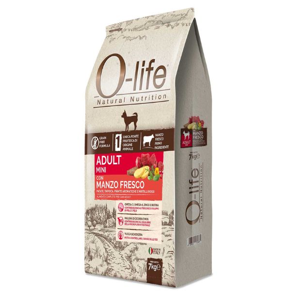 Image of O-life Dog Grain Free Adult Mini Manzo fresco - 7 Kg Croccantini per cani