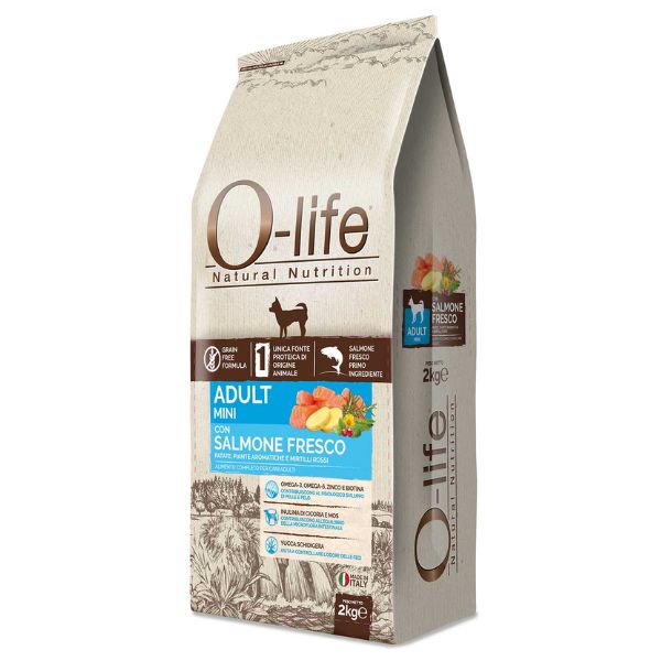 Image of O-life Dog Grain Free Adult Mini Salmone fresco - 2 Kg Croccantini per cani