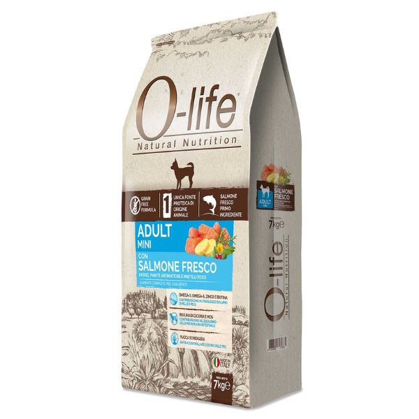 Image of O-life Dog Grain Free Adult Mini Salmone fresco - 7 Kg Croccantini per cani