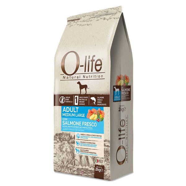 Image of O-life Dog Grain Free Adult Medium/Large Salmone fresco - 2 Kg Croccantini per cani