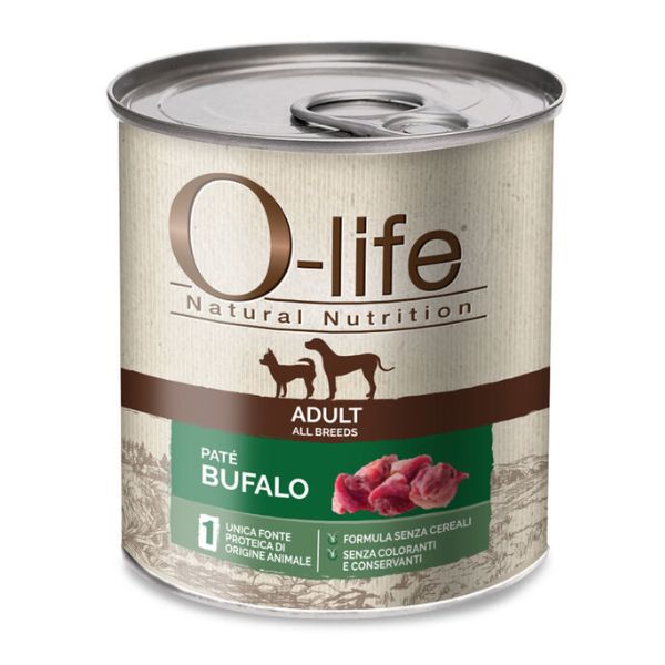 Image of O-life Adult Grain Free Patè monoproteico 400 gr - Bufalo Confezione da 6 pezzi Cibo Umido per Cani