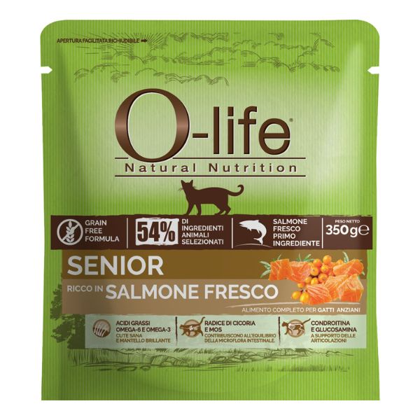 Image of O-life Cat Senior Grain Free Salmone fresco - 350 gr Croccantini per gatti