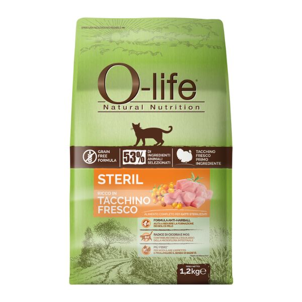 Image of O-life Cat Sterilised Grain Free Tacchino fresco - 1,2 Kg Croccantini per gatti