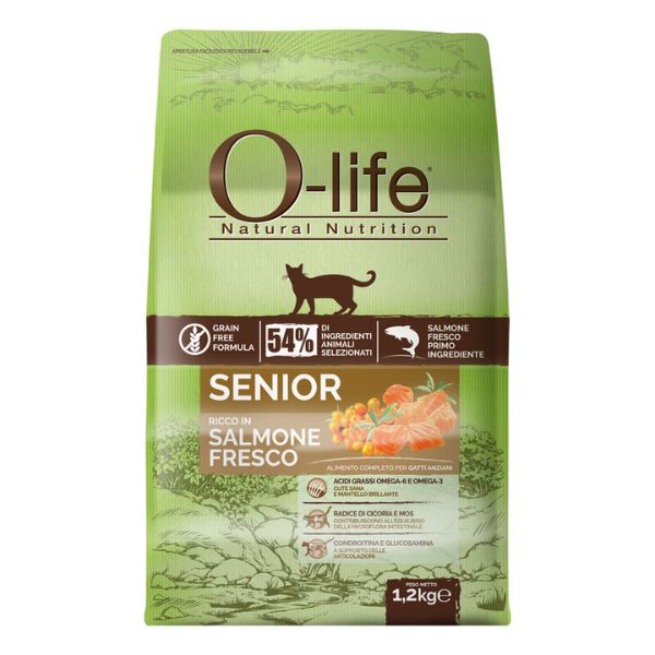 Image of O-life Cat Senior Grain Free Salmone fresco - 1,2 Kg Croccantini per gatti