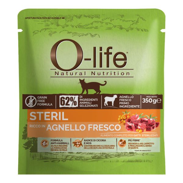 Image of O-life Cat Sterilised Grain Free Agnello fresco - 350 gr Croccantini per gatti