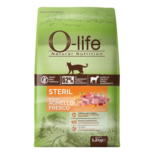 Image of O-life Cat Sterilised Grain Free Agnello fresco - 1,2 Kg Croccantini per gatti