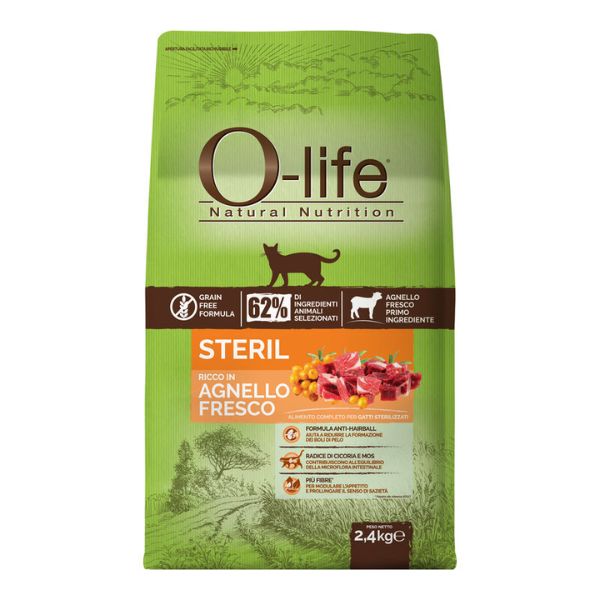 Image of O-life Cat Sterilised Grain Free Agnello fresco - 2,4 Kg Croccantini per gatti