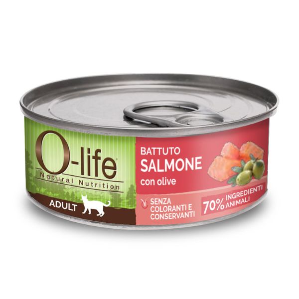 Image of O-life Cat Adult Grain Free Battuto 70 gr - Salmone e olive Confezione da 6 pezzi Cibo umido per gatti