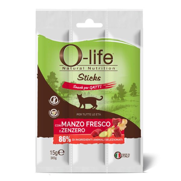 Image of O-life Sticks Grain Free Snack per gatti 3x5 gr - Manzo con zenzero (scadenza: 31/07/2024)