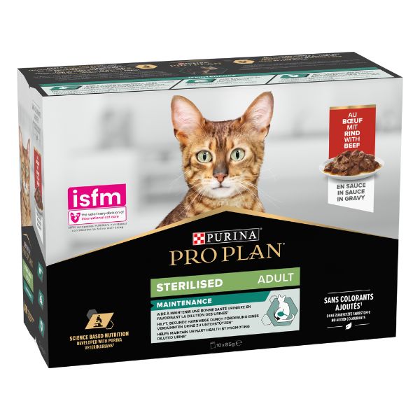 Image of Purina Pro Plan Cat Adult Sterilised Maintenance Multipack 10x85g - Manzo Cibo umido per gatti