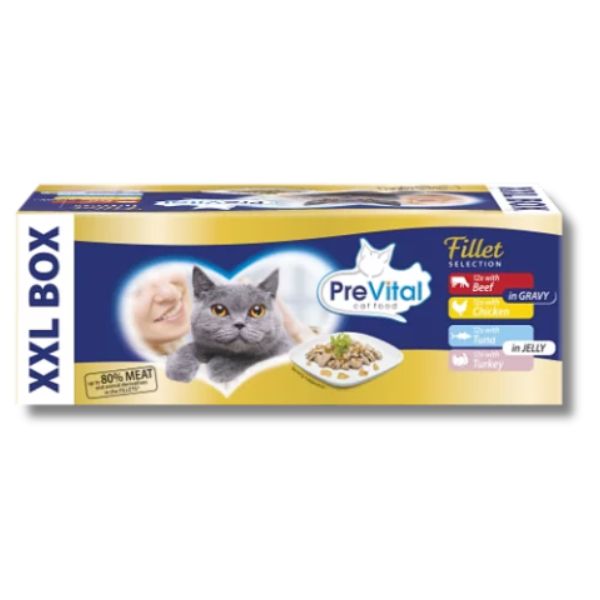 Image of Prevital Cat Food Adult Fillet Selection Multipack XXL Box 48x85 gr - Multigusto Cibo umido per gatti