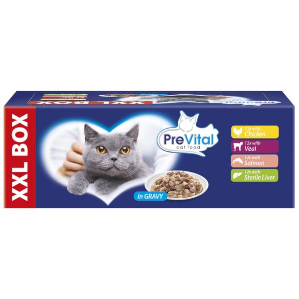 Image of Prevital Cat Food Sterilised Multipack XXL Box 48x100 gr - Multigusto Cibo umido per gatti