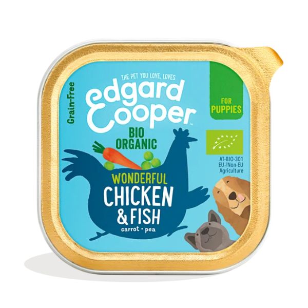 Image of Edgard & Cooper Puppy Grain Free Bio 100gr - Puppy Bio Pollo e Pesce Confezione da 17 pezzi Cibo Umido per Cani