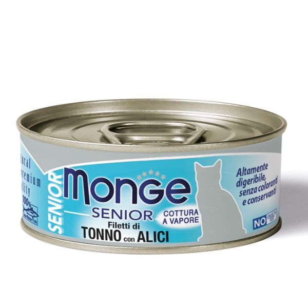 Image of Monge Jelly Senior cottura al vapore 80 gr - SENIOR Tonno e Acciughine Confezione da 6 pezzi Cibo umido per gatti