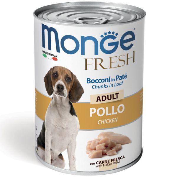 Image of Monge Fresh Adult Patè 400 gr - Pollo Confezione da 6 pezzi Cibo Umido per Cani