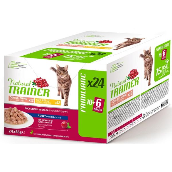 Image of Natural Trainer Cat Adult multipack 24 x 85 gr - Pollo - Salmone Cibo umido per gatti