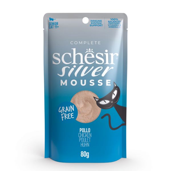 Image of Schesir Silver Cat Senior Mousse Grain Free 80 g - Pollo Confezione da 12 pezzi Cibo umido per gatti