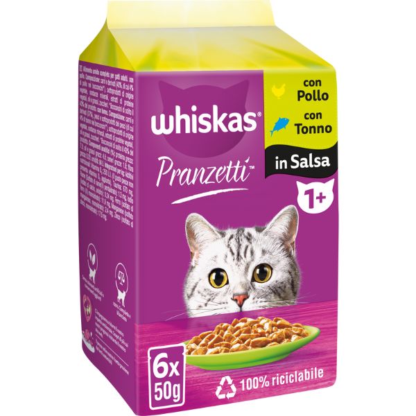 Image of Whiskas Pranzetti Multipack 6 pezzi da 50 gr - Mari e Monti Cibo umido per gatti