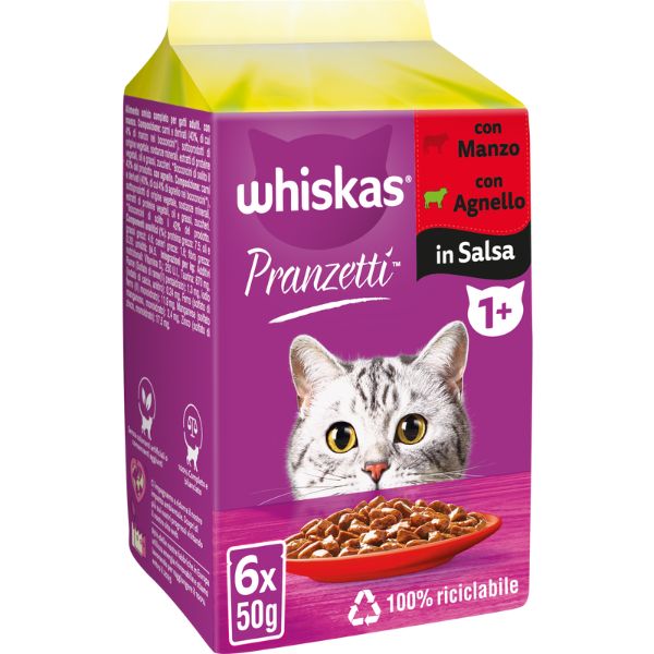 Image of Whiskas Pranzetti Multipack 6 pezzi da 50 gr - Carni Miste Cibo umido per gatti