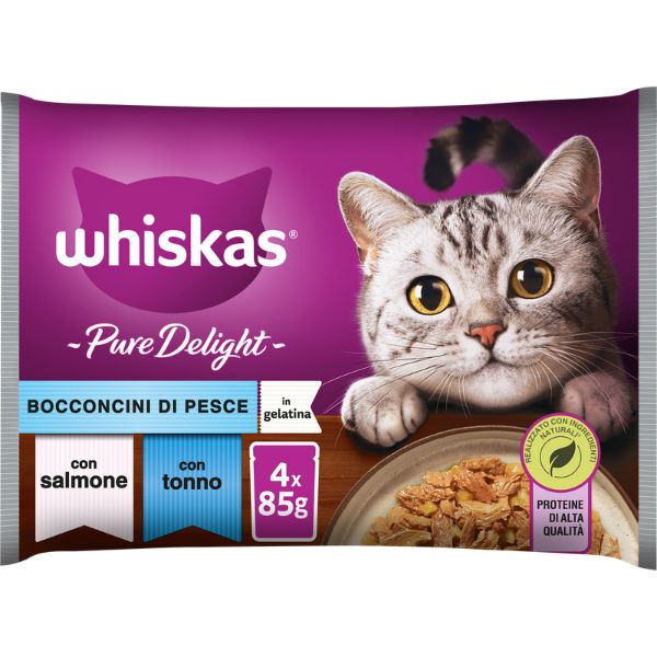 Image of Whiskas Pure Delight Multipack 4 pezzi da 85 gr - Selezione Pesce Cibo umido per gatti