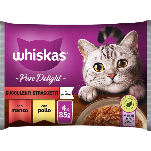 Image of Whiskas Pure Delight Multipack 4 pezzi da 85 gr - Selezione Gustosa Cibo umido per gatti