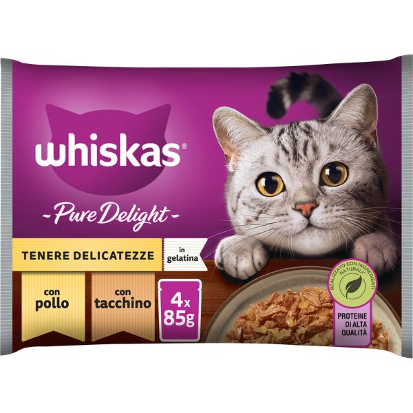 Image of Whiskas Pure Delight Multipack 4 pezzi da 85 gr - Selezione Delicata Cibo umido per gatti