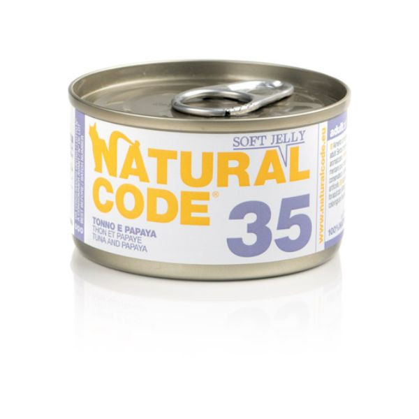 Image of Natural Code acqua di cottura Soft Jelly 85 g - 35 - Tonno e Papaya Confezione da 24 pezzi Cibo umido per gatti