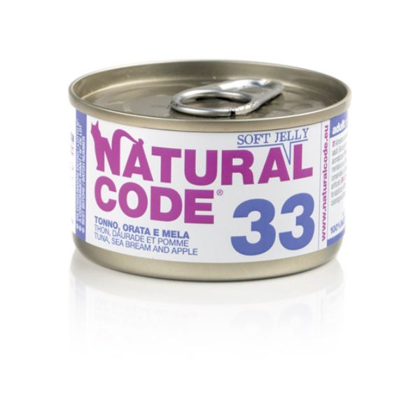 Image of Natural Code acqua di cottura Soft Jelly 85 g - 33 - Tonno, orata e mela Confezione da 24 pezzi Cibo umido per gatti