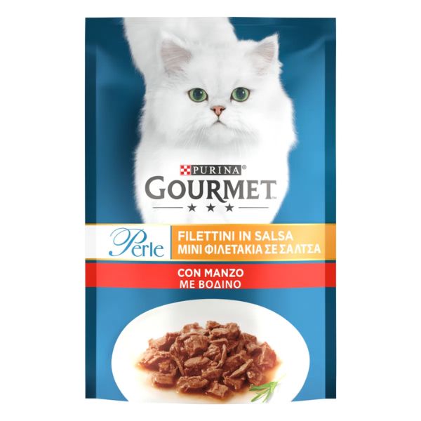 Image of Gourmet le Perle Filettini in Salsa 85 gr - con Manzo Confezione da 26 pezzi Cibo umido per gatti