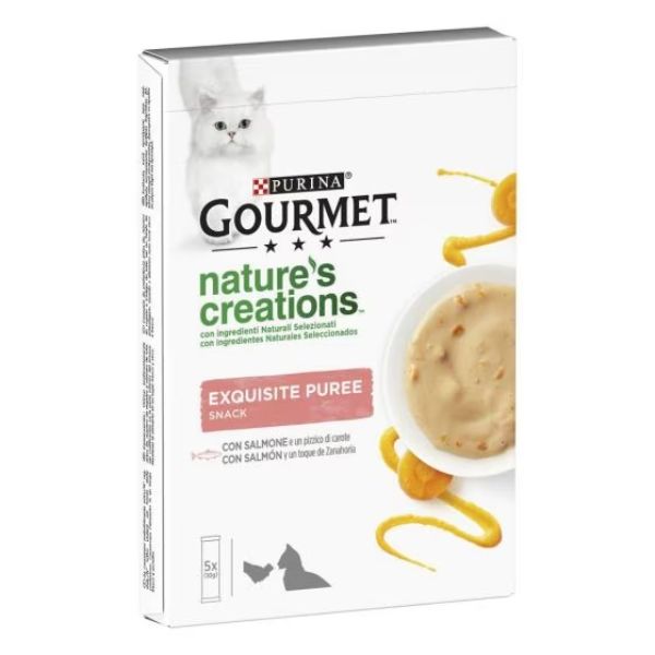 Purina Gourmet Nature's Creations Exquisite Puree snack per gatti 5 x 10 g - Salmone e carota