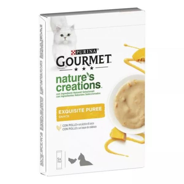 Image of Purina Gourmet Nature's Creations Exquisite Puree snack per gatti 5 x 10 g - Pollo e zucca