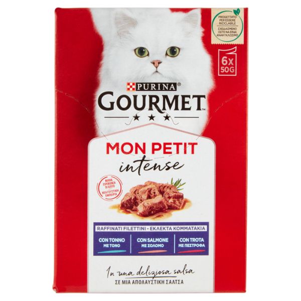Image of Purina Gourmet Mon Petite Intense multipack 6 x 50 g - tonno - salmone - trota Cibo umido per gatti