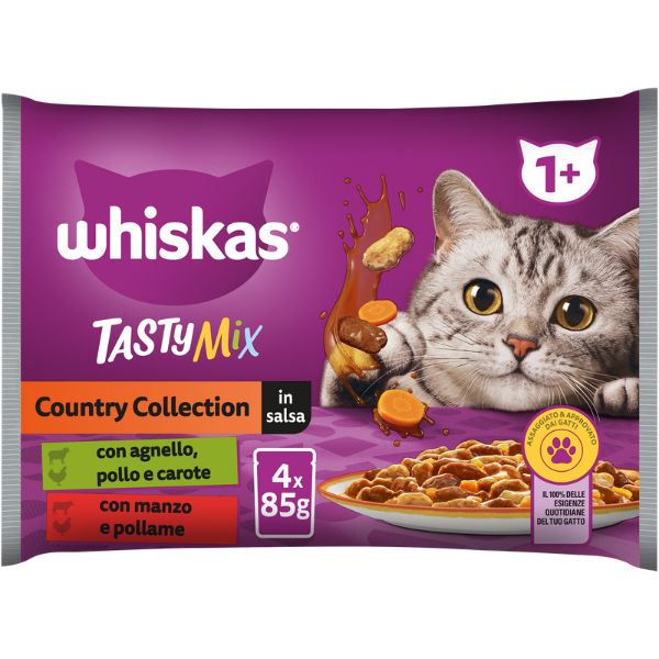 Image of Whiskas Tasty Mix Multipack 4 pezzi da 85 gr - Country Collection Cibo umido per gatti