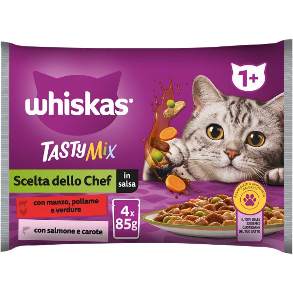 Image of Whiskas Tasty Mix Multipack 4 pezzi da 85 gr - Scelta dello Chef Cibo umido per gatti