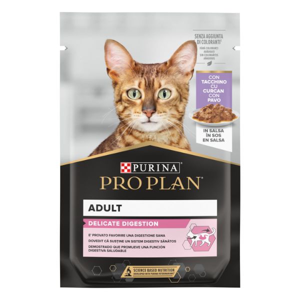 Image of Purina Pro Plan Adult Delicate Digestion Umido Gatti in Salsa Tacchino 85 g - 85 gr Confezione da 26 pezzi Cibo umido per gatti