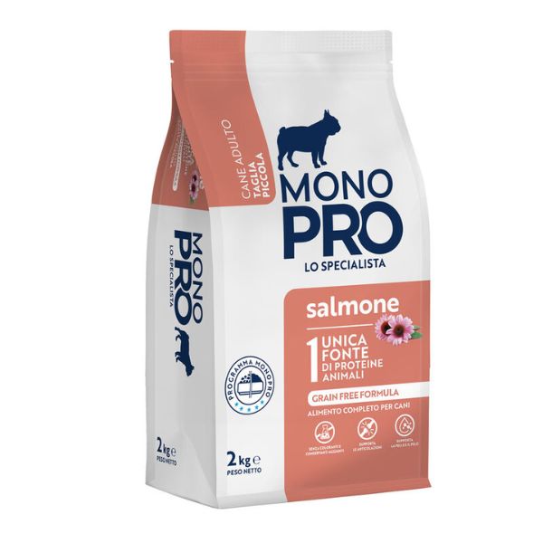 Image of Monopro lo specialista Adult Mini Grain Free Salmone - 2 Kg Croccantini per cani Monoproteico crocchette cani