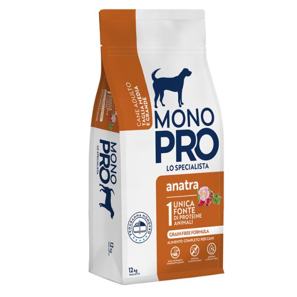 Image of Monopro lo specialista Adult Medium/Large Grain Free Anatra - 12 Kg Croccantini per cani Monoproteico crocchette cani