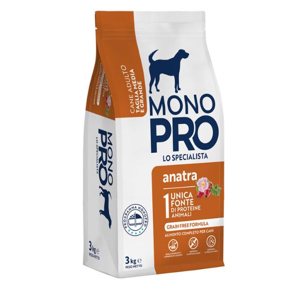 Image of Monopro lo specialista Adult Medium/Large Grain Free Anatra - 3 Kg Croccantini per cani Monoproteico crocchette cani