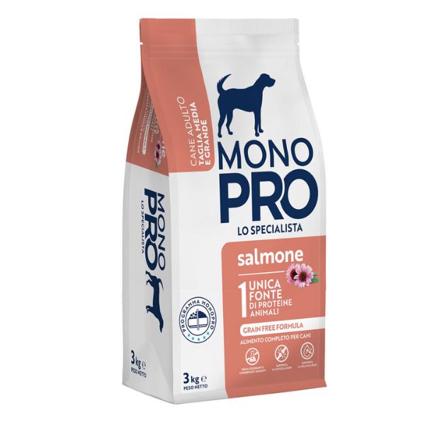 Image of Monopro lo specialista Adult Medium/Large Grain Free Salmone - 3 Kg Croccantini per cani Monoproteico crocchette cani
