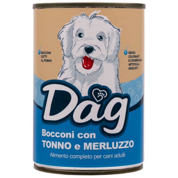 Image of Dag Dog Adult All Breeds Bocconi 415 gr - Tonno e merluzzo Cibo Umido per Cani