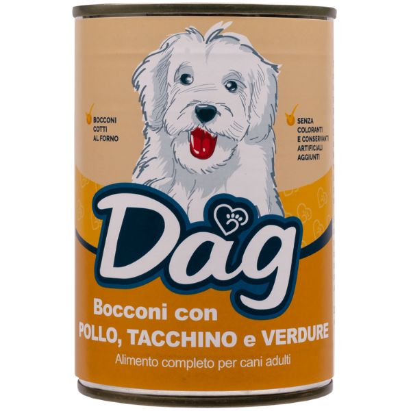 Image of Dag Dog Adult All Breeds Bocconi 415 gr - Pollo e tacchino Cibo Umido per Cani