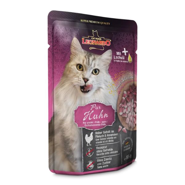 Image of Leonardo Cat Food Finest Selection Grain Free 85 gr - Pura carne di pollo Confezione da 16 pezzi Cibo umido per gatti