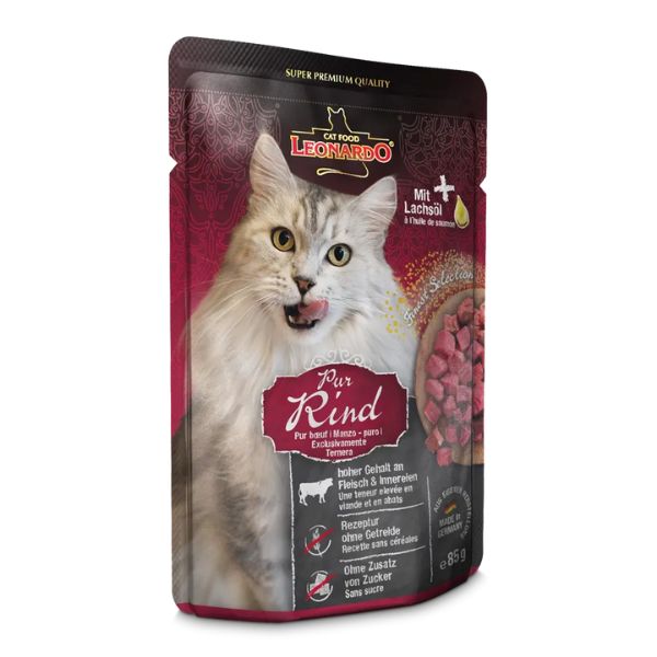 Image of Leonardo Cat Food Finest Selection Grain Free 85 gr - Pura carne di manzo Confezione da 16 pezzi Cibo umido per gatti