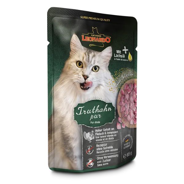 Image of Leonardo Cat Food Finest Selection Grain Free 85 gr - Pura carne di tacchino Confezione da 16 pezzi Cibo umido per gatti