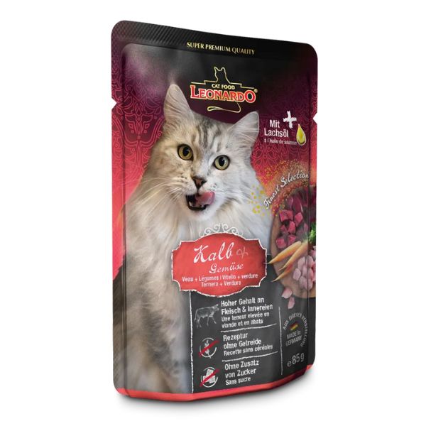Image of Leonardo Cat Food Finest Selection Grain Free 85 gr - Vitello con verdure Confezione da 16 pezzi Cibo umido per gatti