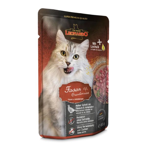 Image of Leonardo Cat Food Finest Selection Grain Free 85 gr - Fagiano e mirtilli Confezione da 16 pezzi Cibo umido per gatti