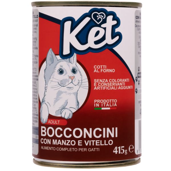 Image of Ket Cat Adult umido 415 gr - Manzo e vitello Cibo umido per gatti