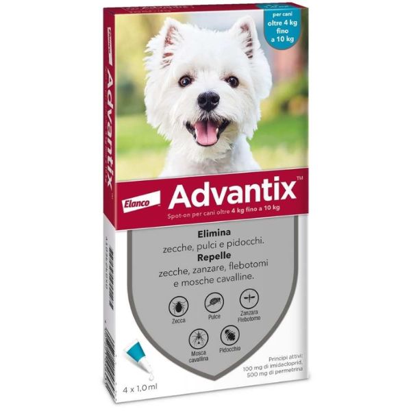 Advantix antiparassitario Spot-On per cani - Cani 4-10 Kg - 4 pipette