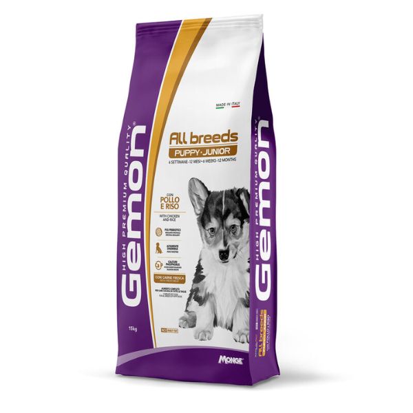 Image of Monge Gemon Puppy & Junior All Breeds con Pollo e Riso - 15 kg Croccantini per cani