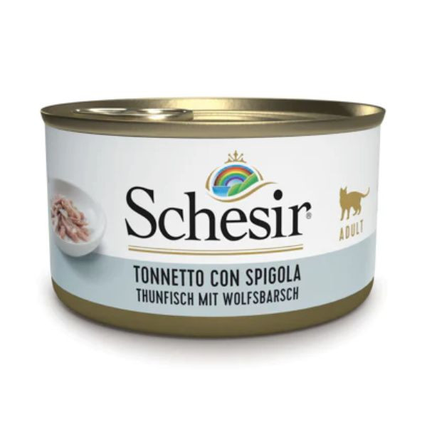 Image of Schesir Cat Adult in Jelly 85 gr - Tonnetto con Spigola Confezione da 6 pezzi Cibo umido per gatti